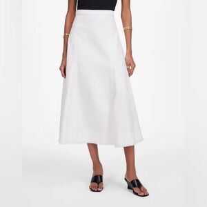 Madewell NWT Fluted Denim Midi Skirt Size 23 in Tile White Jean Skirt w/ Raw Hem